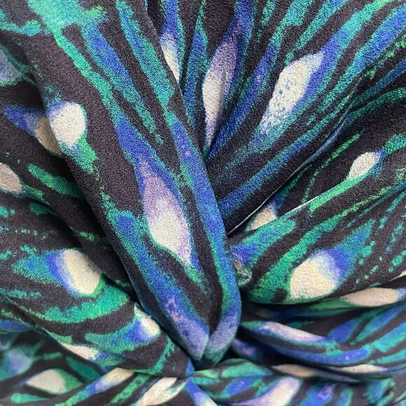 Tory Burch Valeriana Silk Blouse Size 10 Blue Multicolor Ruched Top Sleeveless - Picture 3 of 3